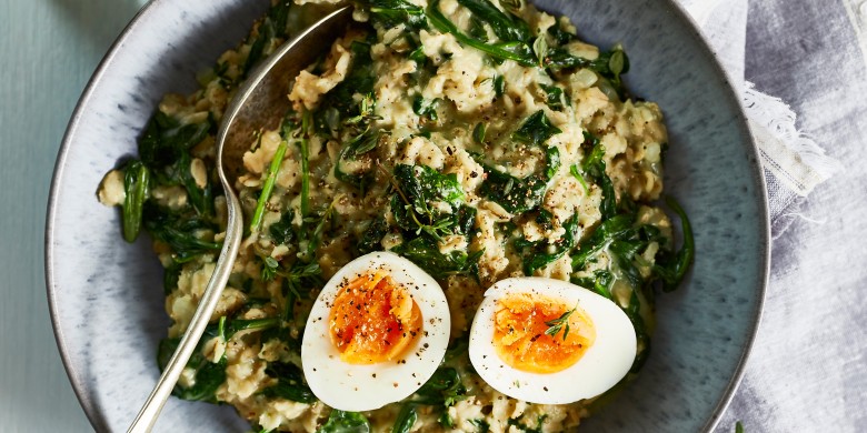 Havermout‘risotto’ met spinazie en blauwe kaas