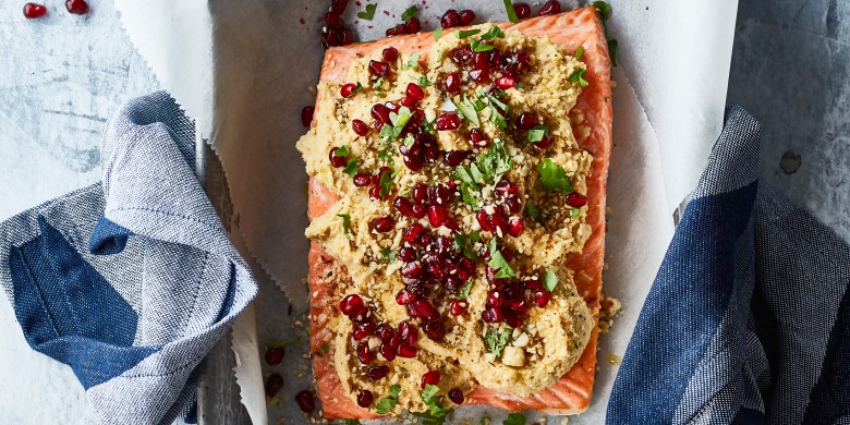Zalm met hummus en dukkah 