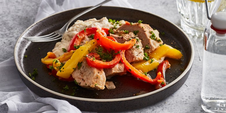 Mediterrane stoof met frisse bonen-venkelpuree 