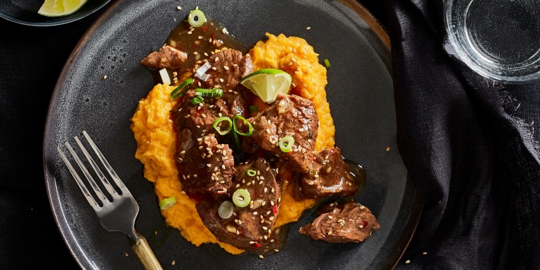 Chinese stoof  met pompoen-kokospuree 