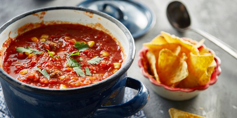 Mexicaanse tomaten-paprikasoep met balletjes 