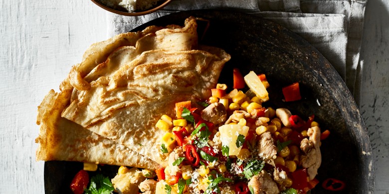 Pannenkoek kip Hawaii 
