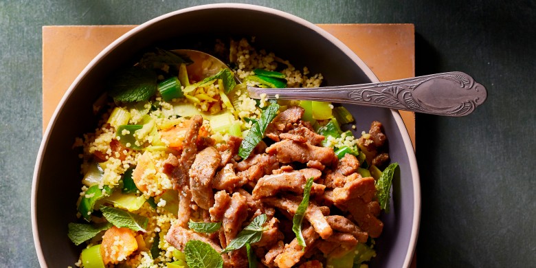 Shoarma met prei en couscous 