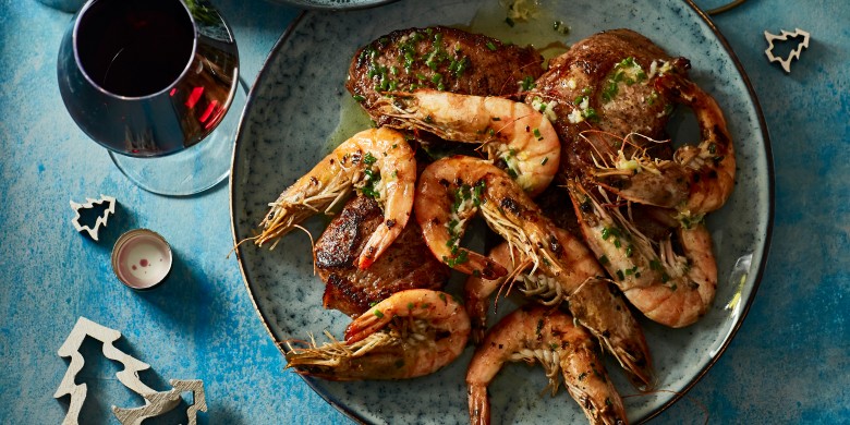 Biefstuk met garnalen en bieslookboter