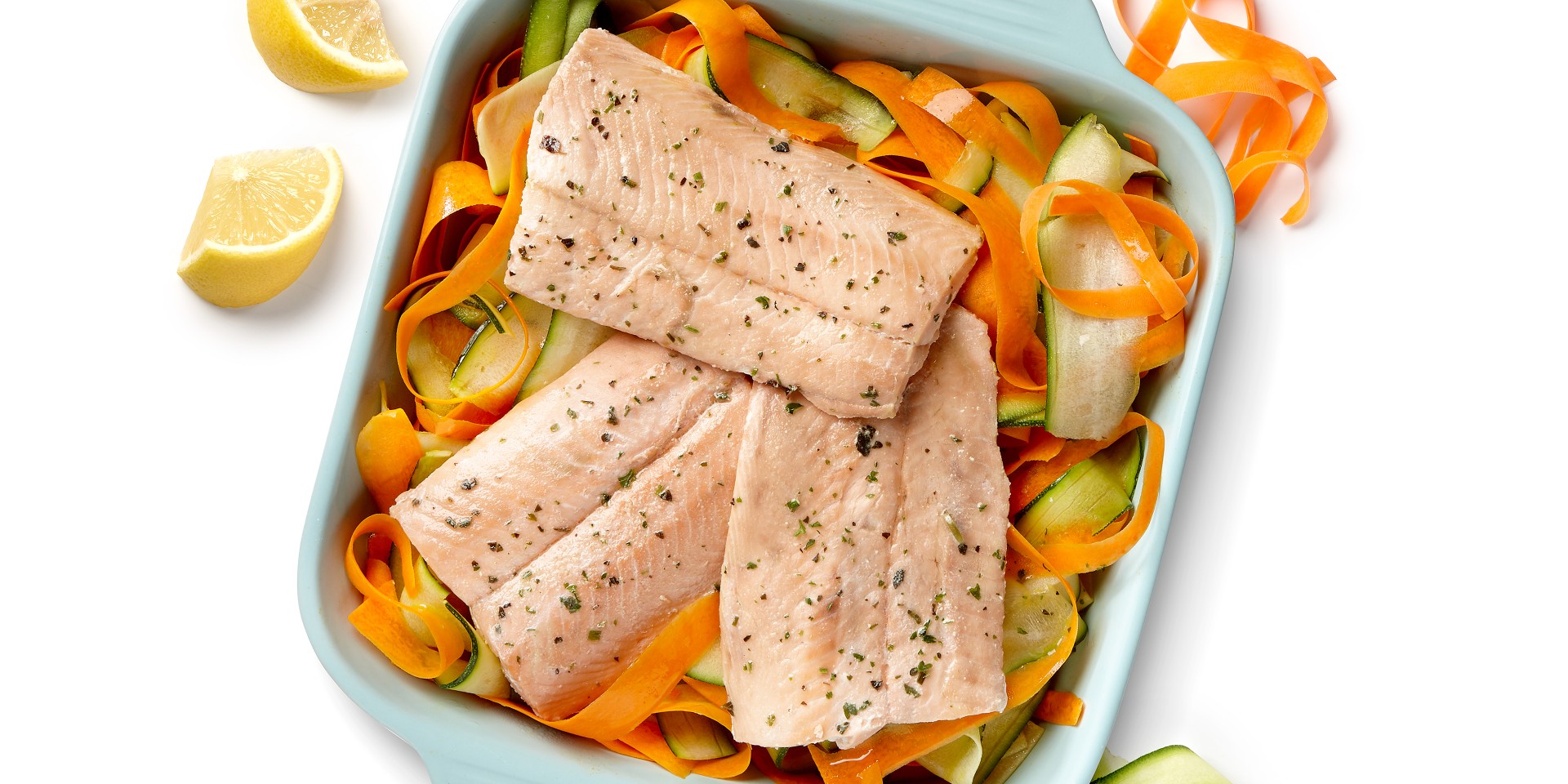 Zalmfilet met groentetagliatelle en citroensaus