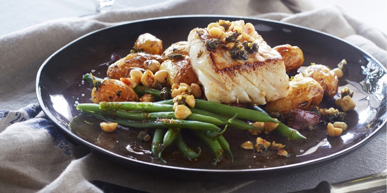Witvis in beurre noisette met haricots verts 