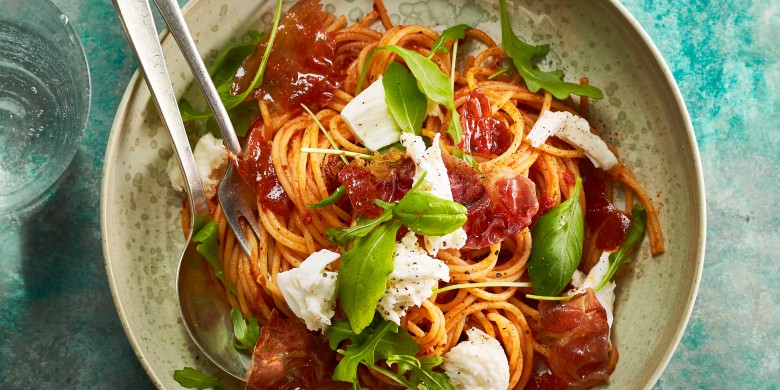 Spaghetti caprese met parmaham 