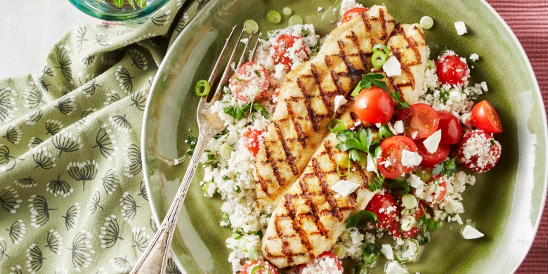 Bloemkool-tabouleh met gegrilde witvis