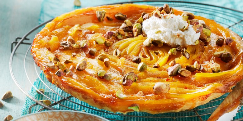 Tarte Tatin van mango met kokosyoghurt