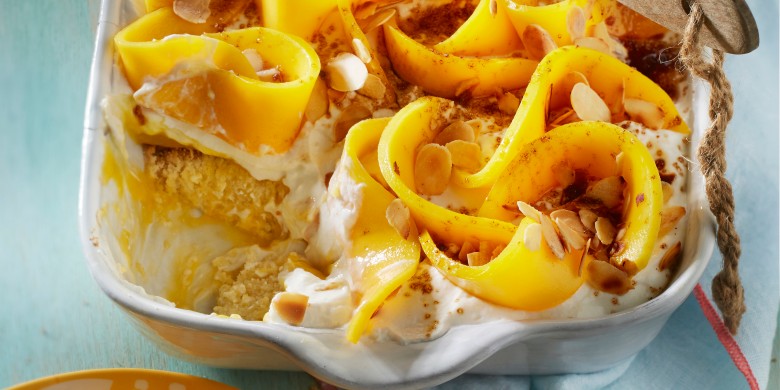 Mango-kwarktiramisu met amandel