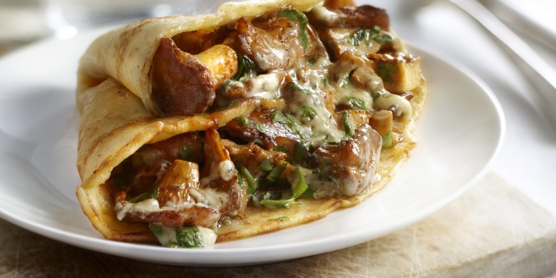 Galette met blauwe kaas en cantharellen