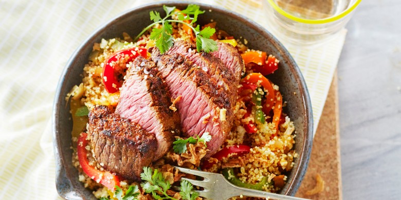 Couscous met biefstuk en paprika