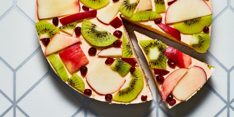 Kokos-cheesecake met nectarine en kiwi