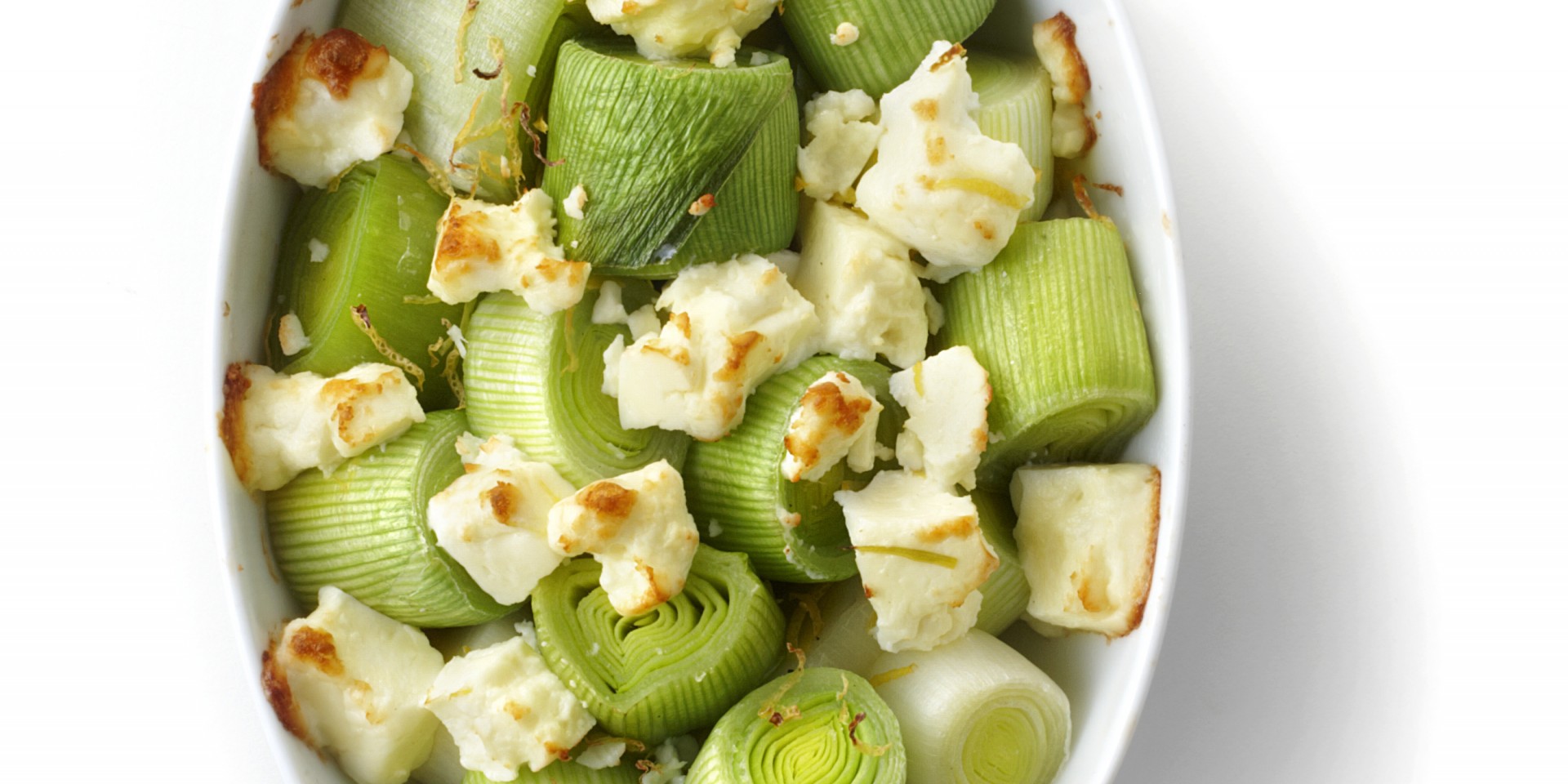 Gegratineerde prei met feta en citroen