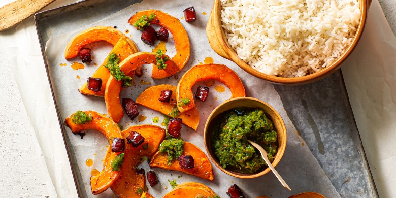 Geroosterde pompoen met chorizo