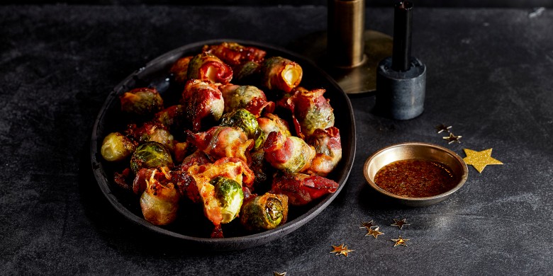 Geroosterde honing-bacon-spruitjes