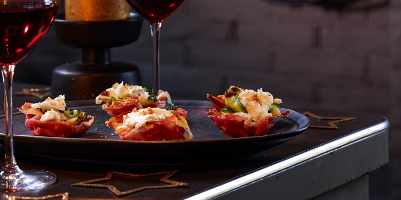 Hamtaartjes met geroosterde groenten en mozzarella