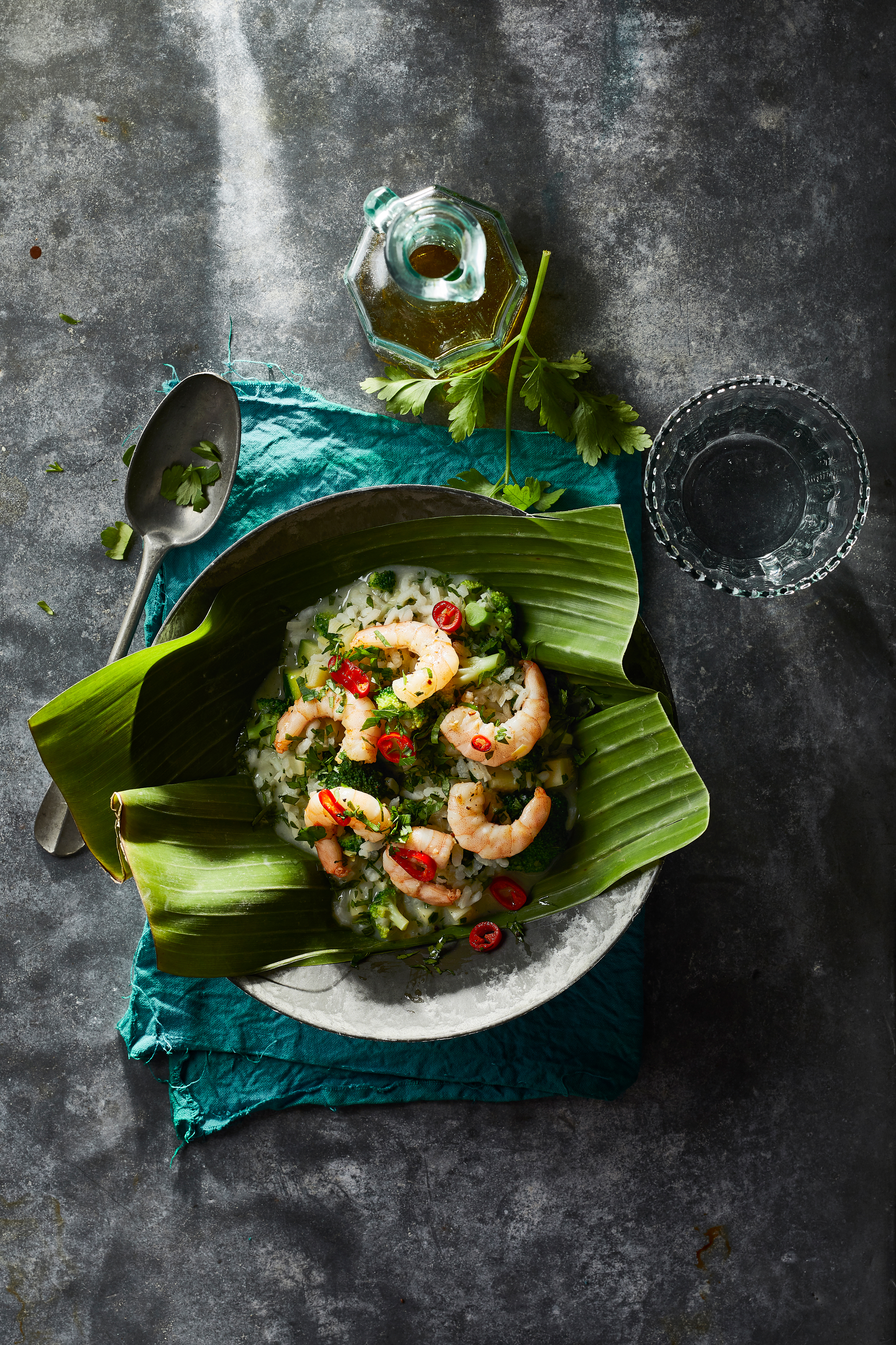 Groene risotto met wokgarnalen