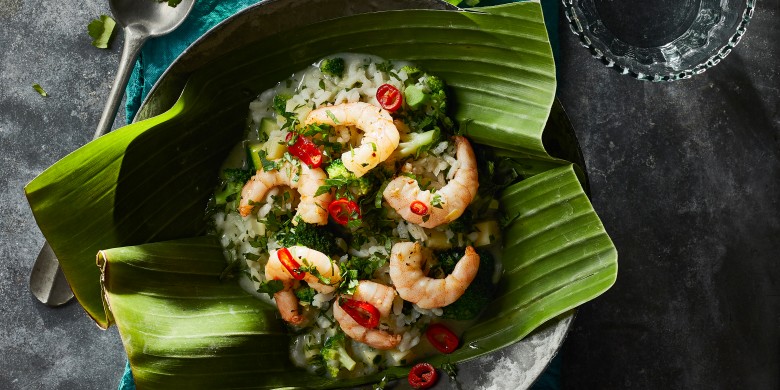 Groene risotto met wokgarnalen