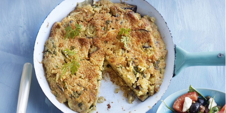 Quinoa-frittata met aubergine en parmezaan
