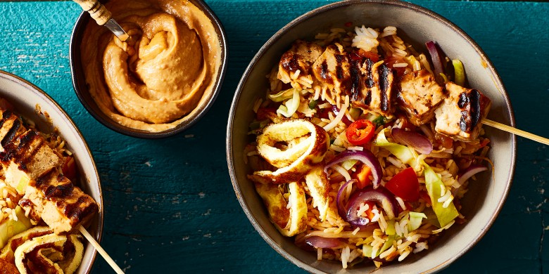 Nasi goreng met tofu-saté
