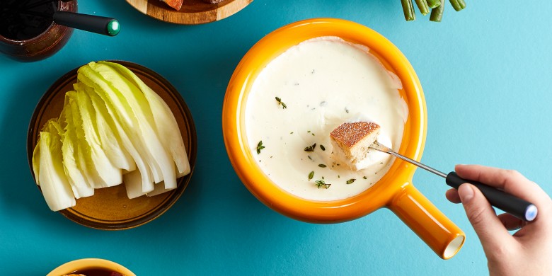 Geitenkaasfondue met spek-krieltjes