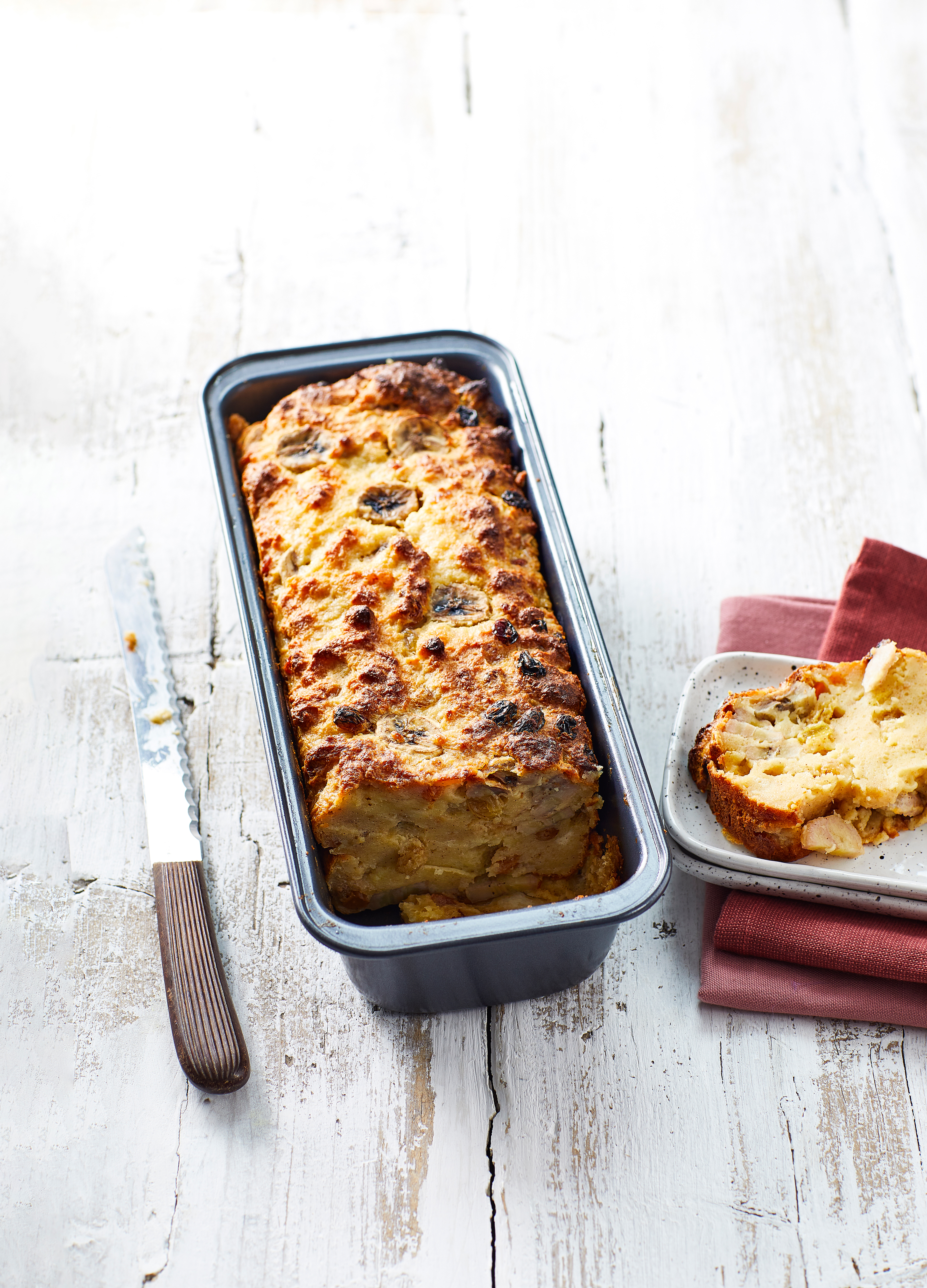 Budin de pan met banaan en kokos
