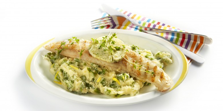 Gegrilde tilapia met tuinkersboter en raapsteeltjesstamppot