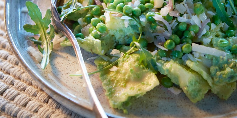 Kaasravioli met groene groentensaus