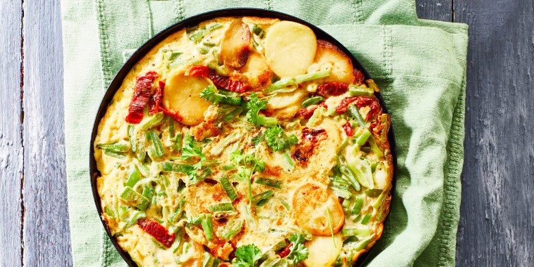 Snijbonen-frittata met geitenkaas 