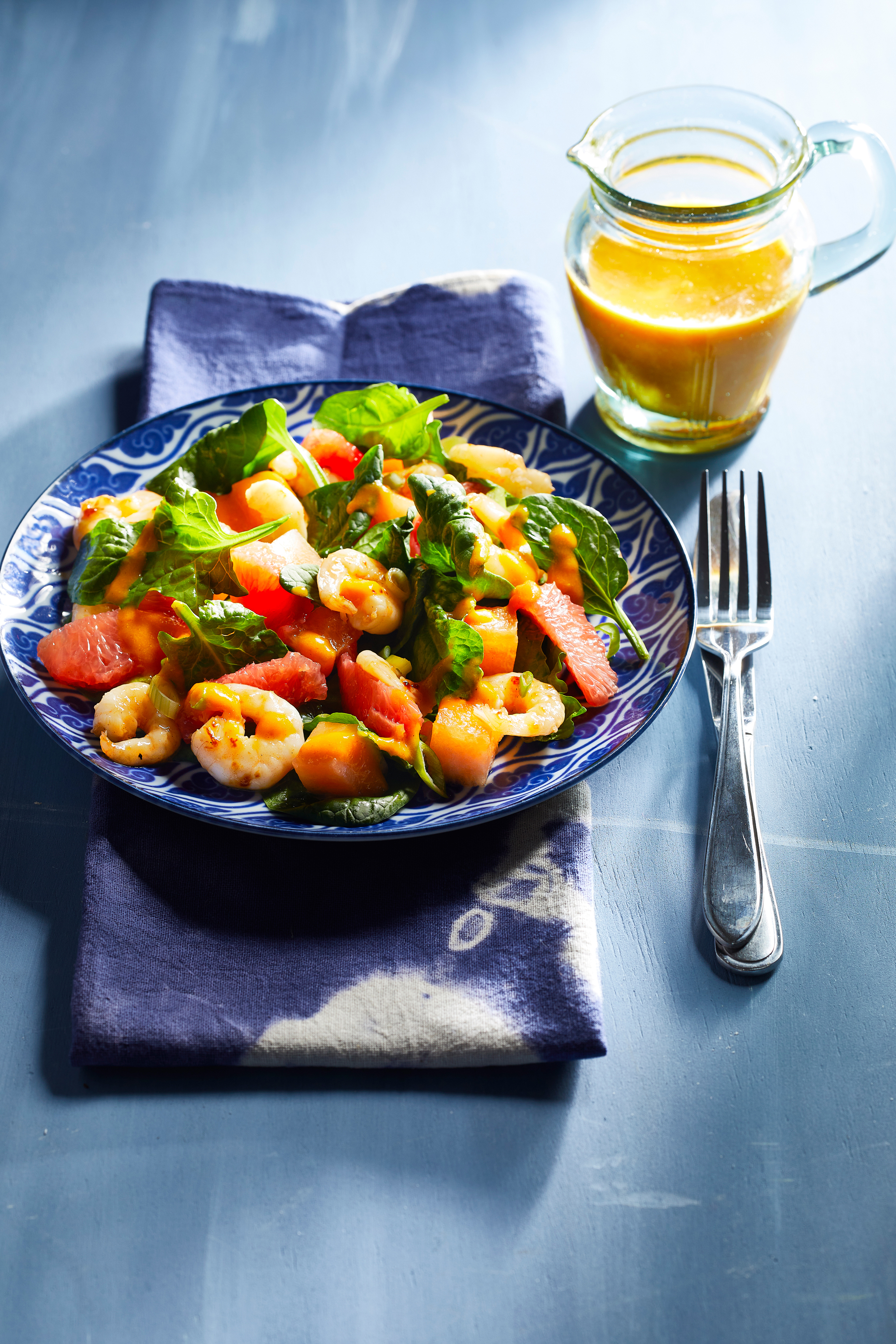 Garnalensalade met meloen en paprikadressing