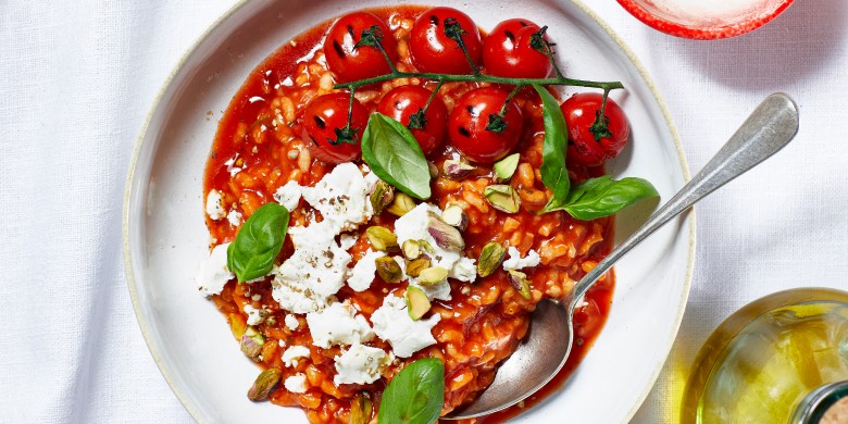 Tomatenrisotto met geitenkaas en gepofte tomaat 
