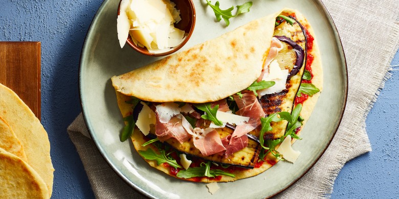Piadina met aubergine en parmaham 