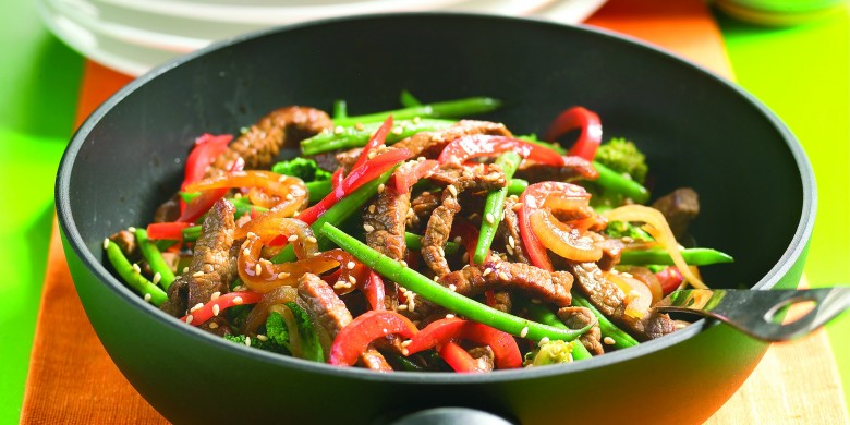 Biefreepjes en groente uit de wok