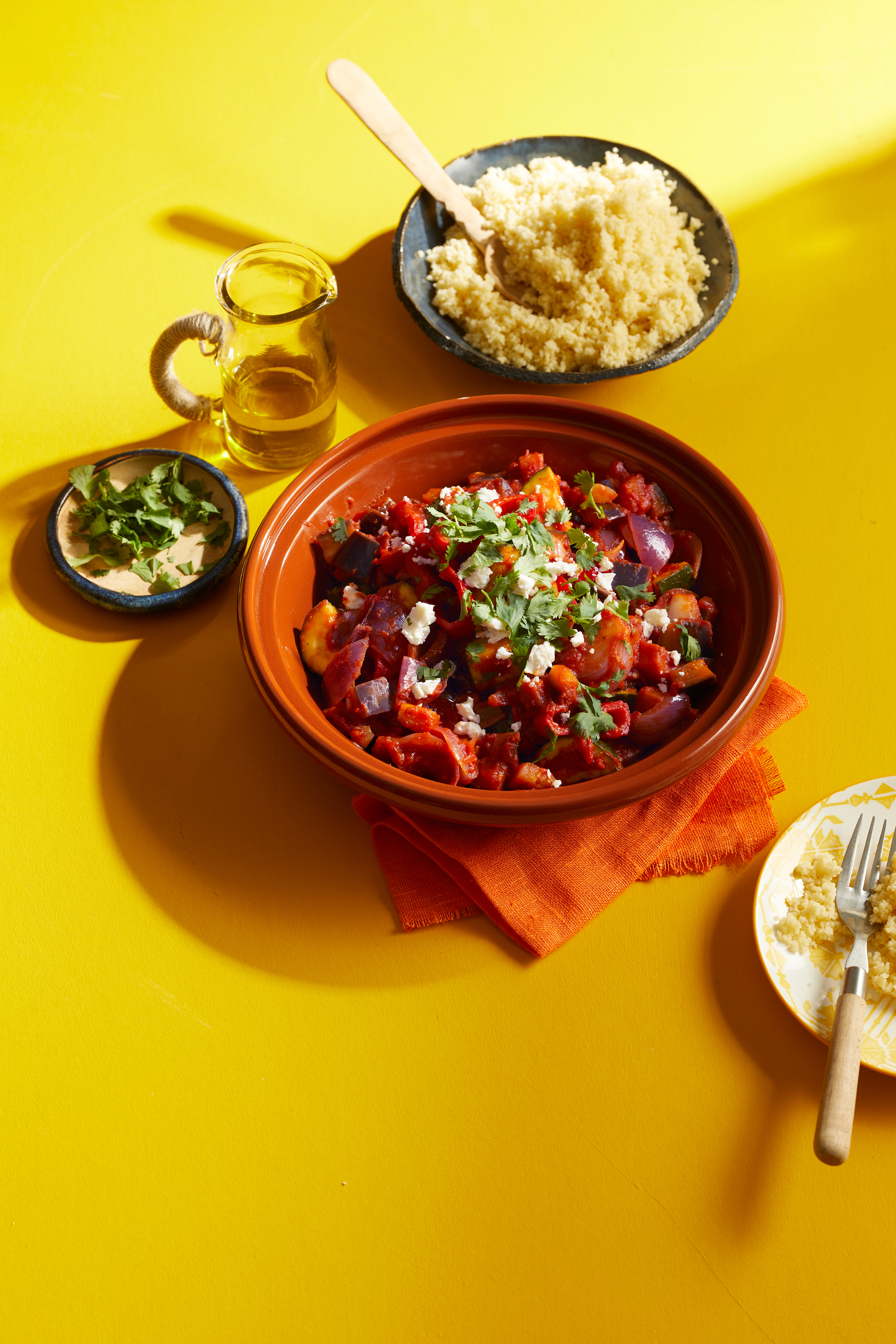 Groente-tajine met paprika, courgette en aubergine