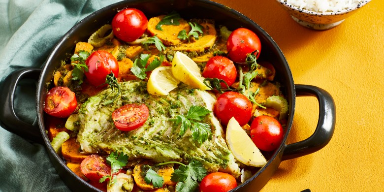 Vis-tajine met venkel en groene kruiden