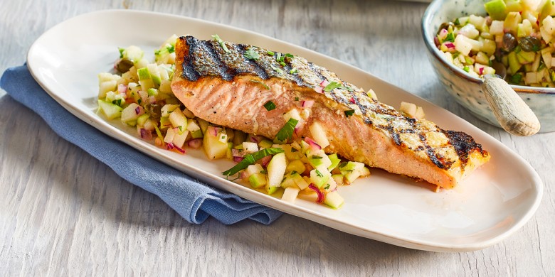 Gegrilde zalm met frisse appelsalsa