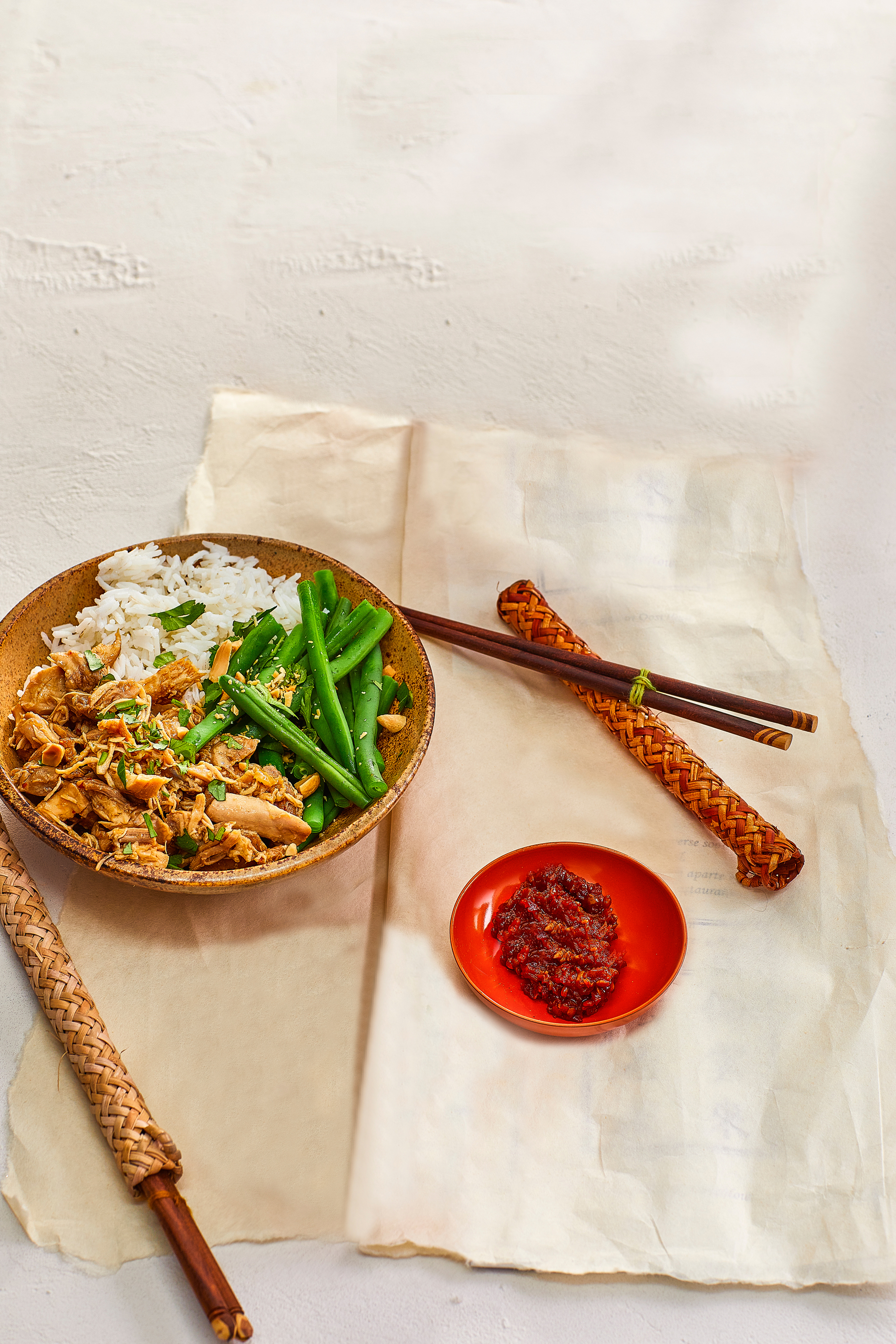 Pulled chicken met rijst en boontjes