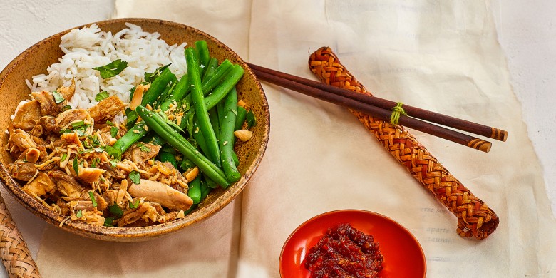 Pulled chicken met rijst en boontjes