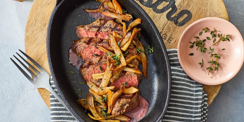 Gegrilde biefstuk met oesterzwammen en balsamico-wijnsaus
