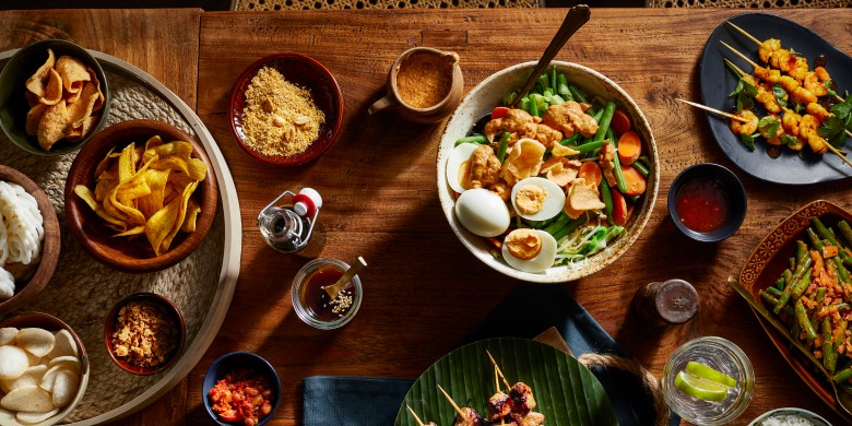 Garnalensaté met chilisaus 