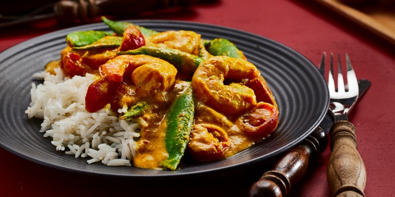 Pittige wokgarnalen met sugarsnaps