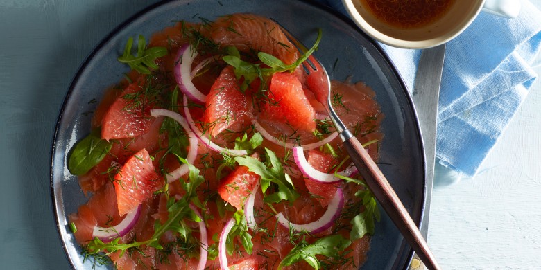 Zalmcarpaccio met grapefruitdressing 