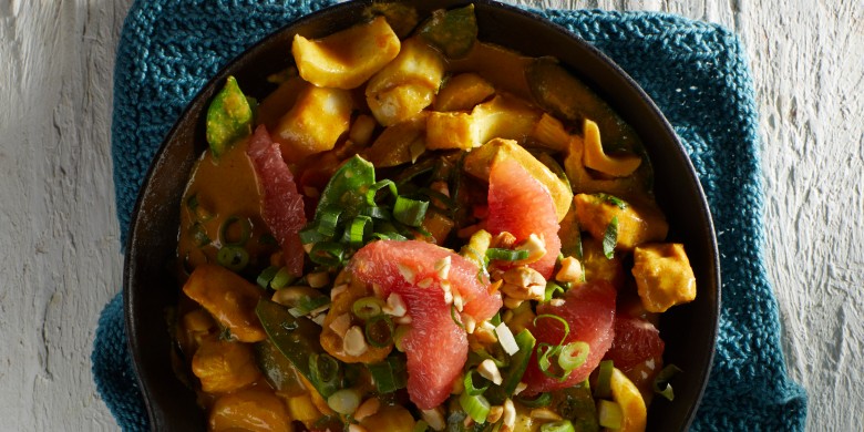 Gele curry met grapefruit en kip