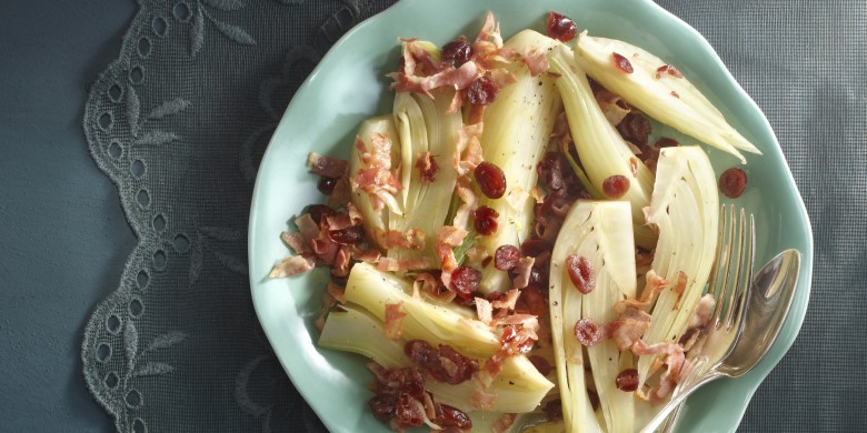 Gestoofde venkel met pancetta en cranberry's