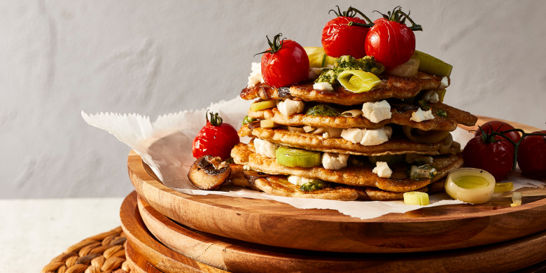 Volkorenpannenkoek met paddenstoelen en geitenkaas
