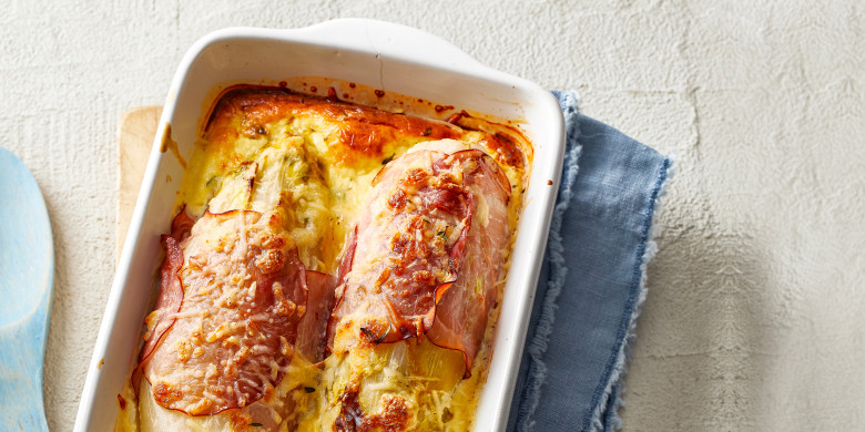Witlof uit de oven met rauwe ham en parmezaan 