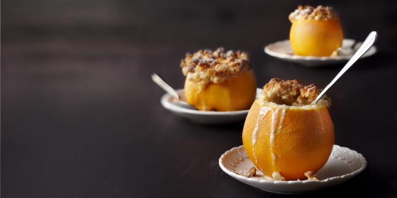 Gevulde sinaasappel met mascarpone en crumble