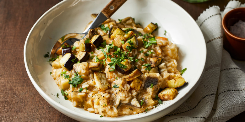 Risotto met aubergine en mozzarella