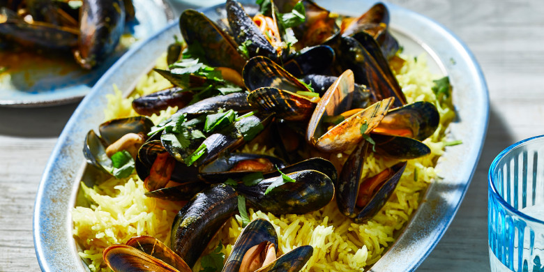 Mosselen in mango-kokossaus 